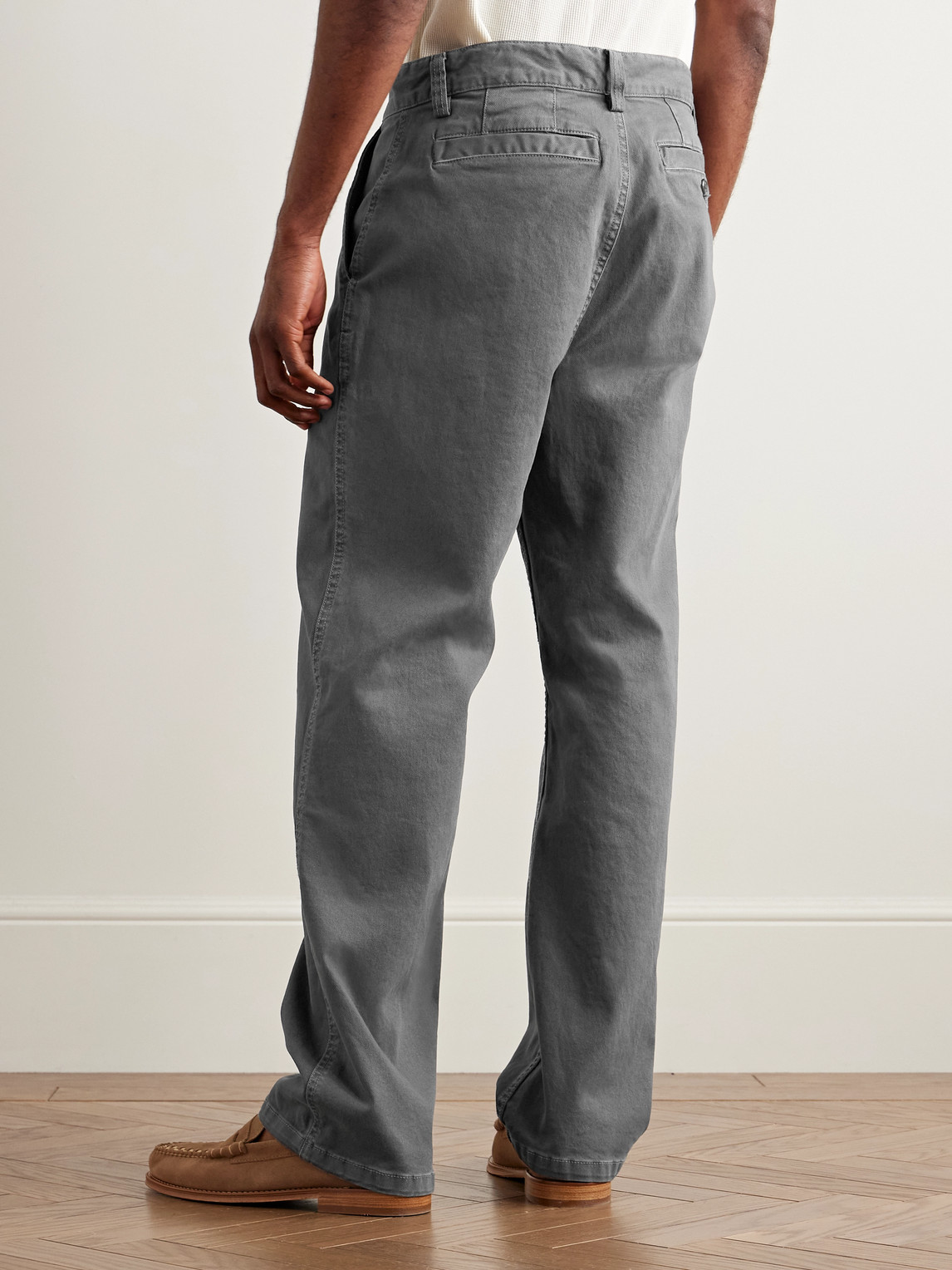 Corridor Straight-leg Garment-dyed Stretch-cotton Twill Trousers In Gray