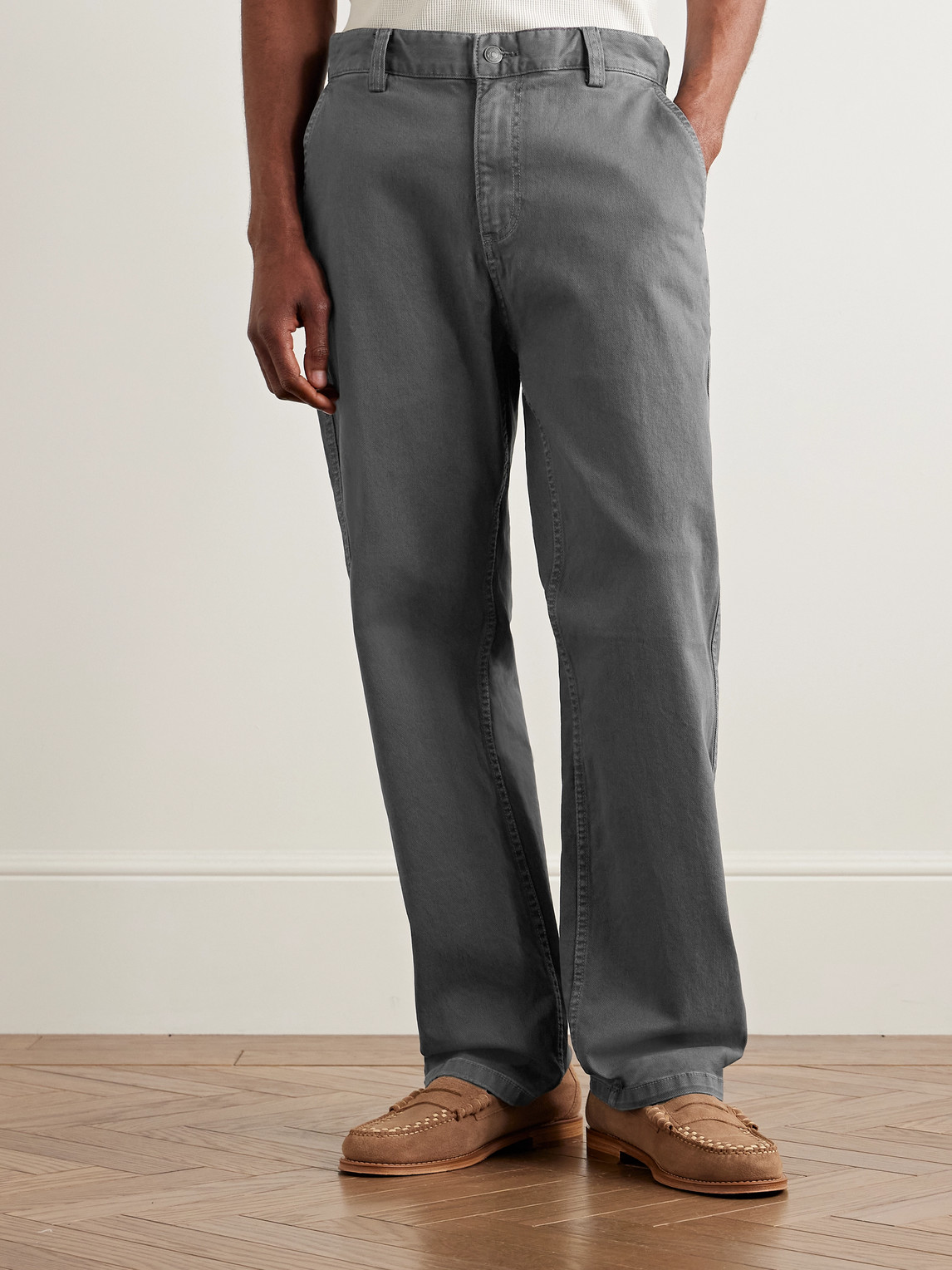 Corridor Straight-leg Garment-dyed Stretch-cotton Twill Trousers In Gray