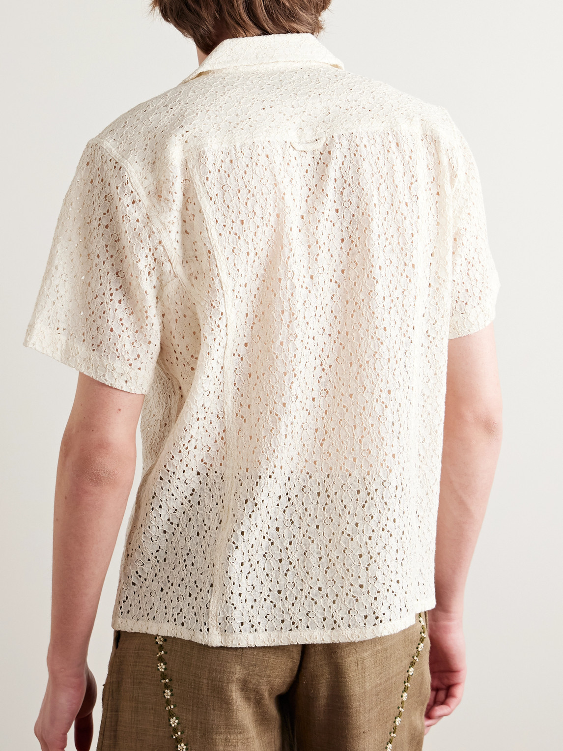 Shop Corridor Camp-collar Cotton And Nylon-blend Lace Shirt