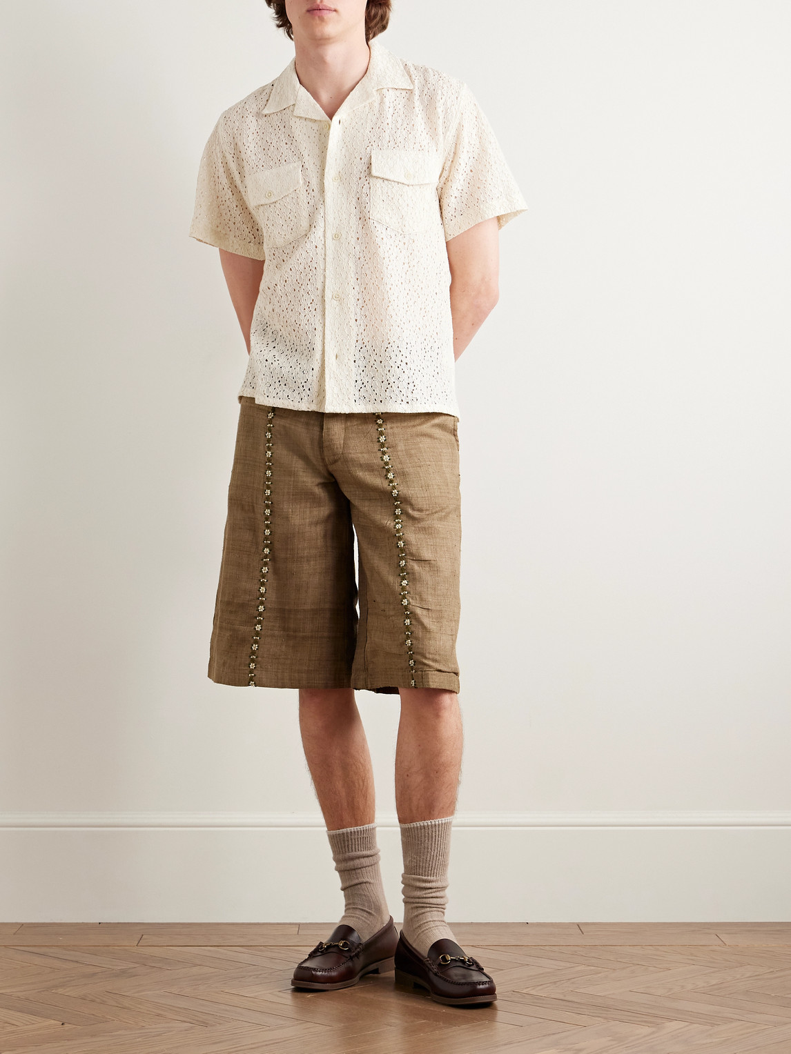 Shop Corridor Camp-collar Cotton And Nylon-blend Lace Shirt