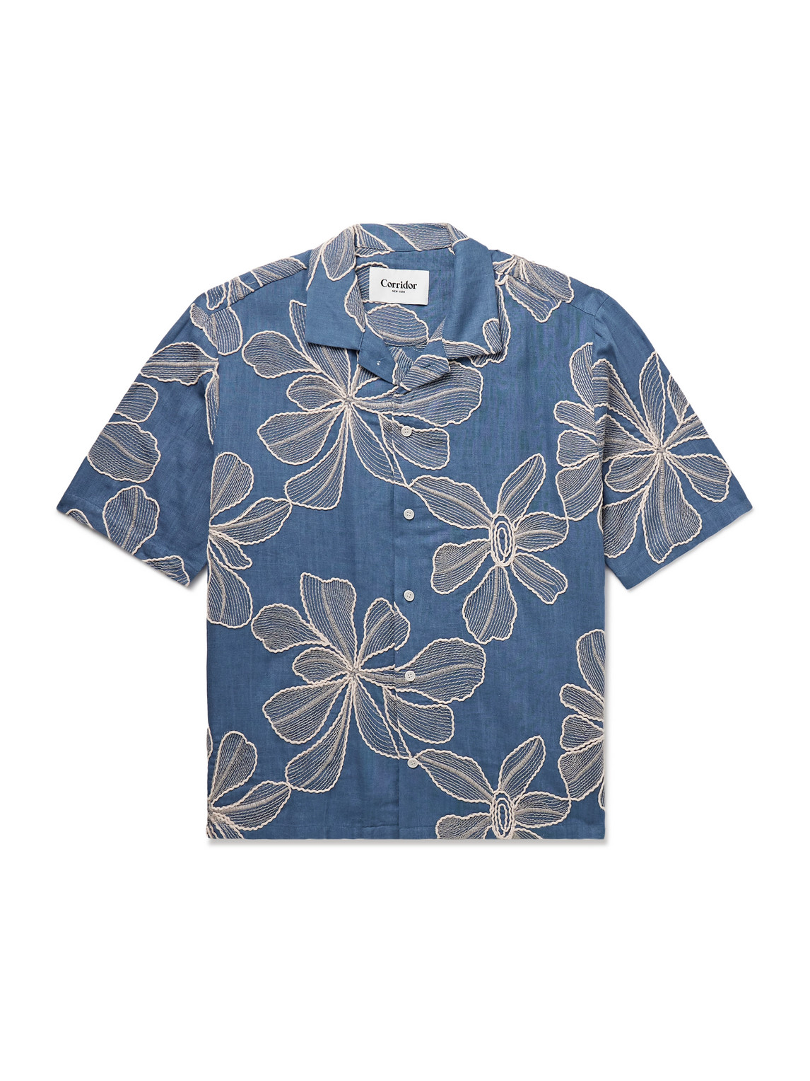Camp-Collar Embroidered Voile Shirt