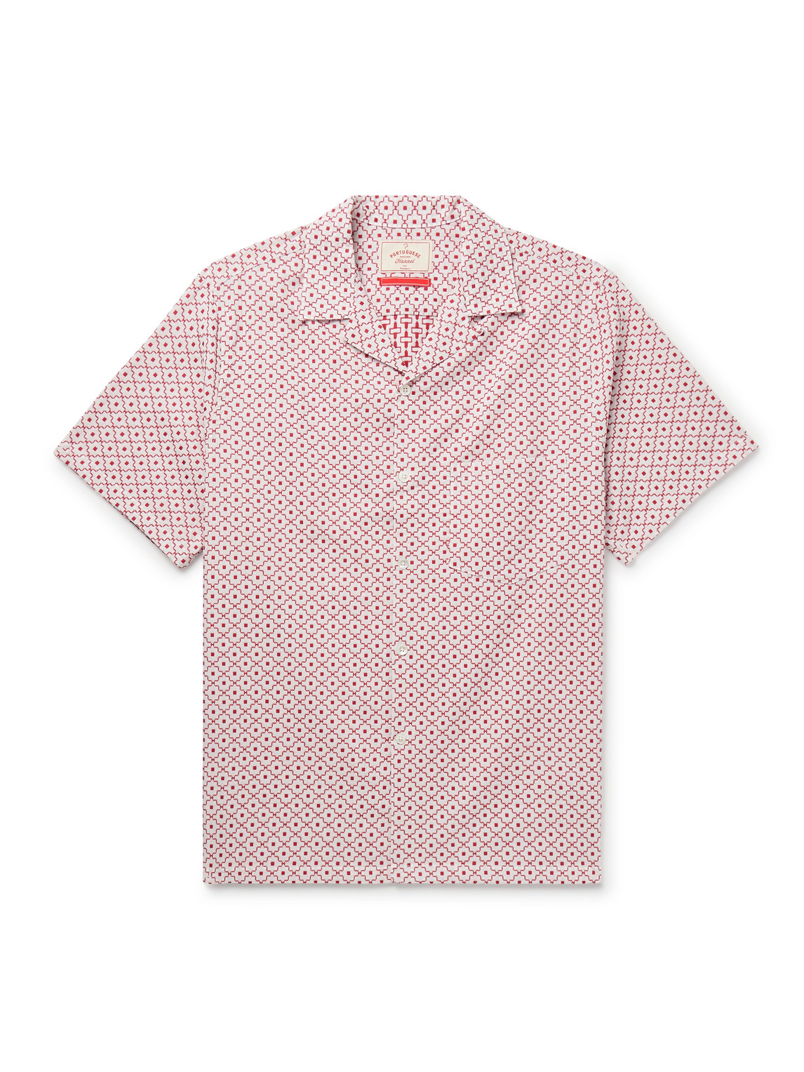 Portuguese Flannel Tile Convertible-collar Organic Cotton-jacquard Shirt In Red