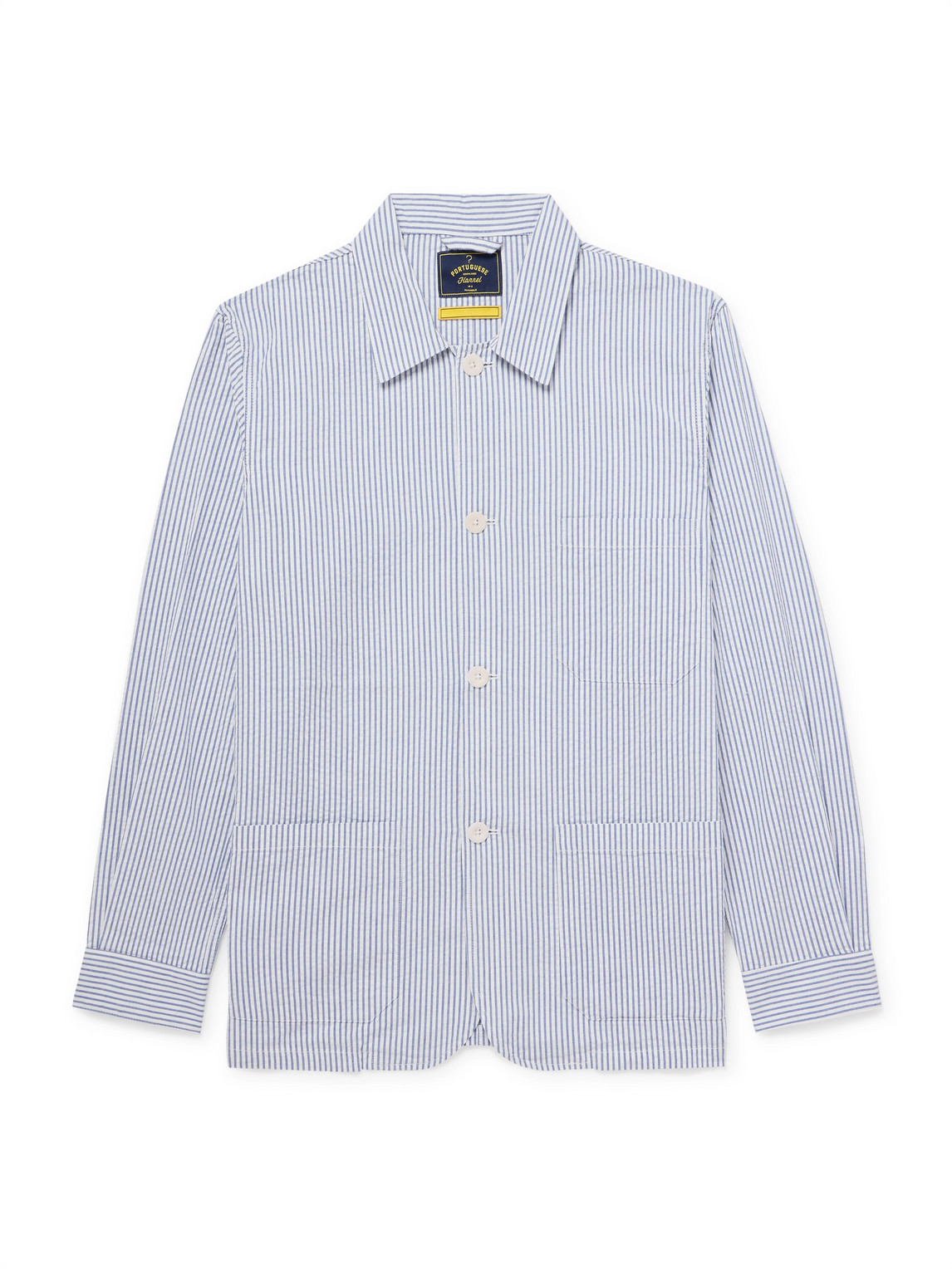 Portuguese Flannel Striped Cotton-seersucker Overshirt In Blue