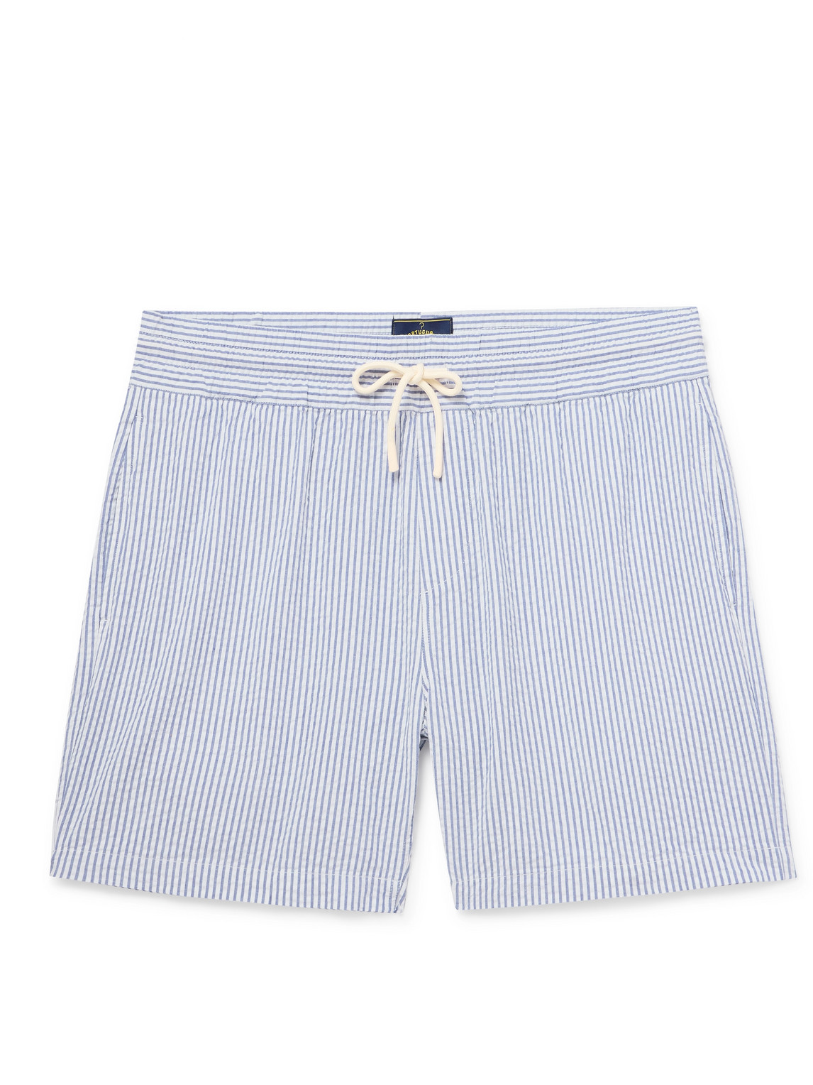 Straight-Leg Striped Cotton-Seersucker Drawstring Shorts