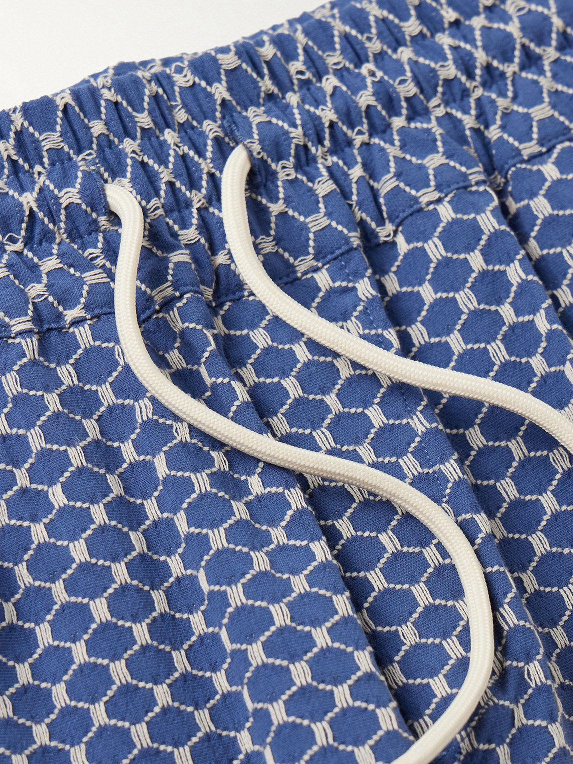 Portuguese Flannel Straight-leg Organic Cotton-blend Jacquard Drawstring Shorts In Blue