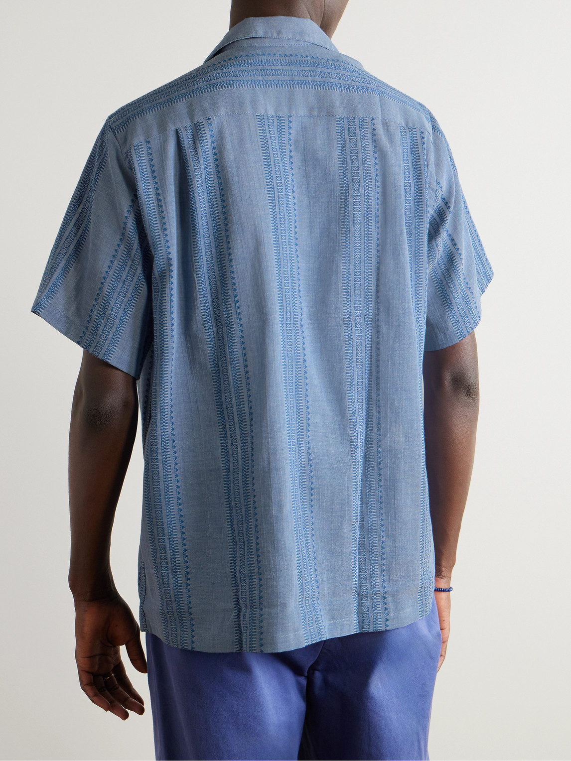 PORTUGUESE FLANNEL PACIFIC CONVERTIBLE-COLLAR STRIPED COTTON-JACQUARD SHIRT