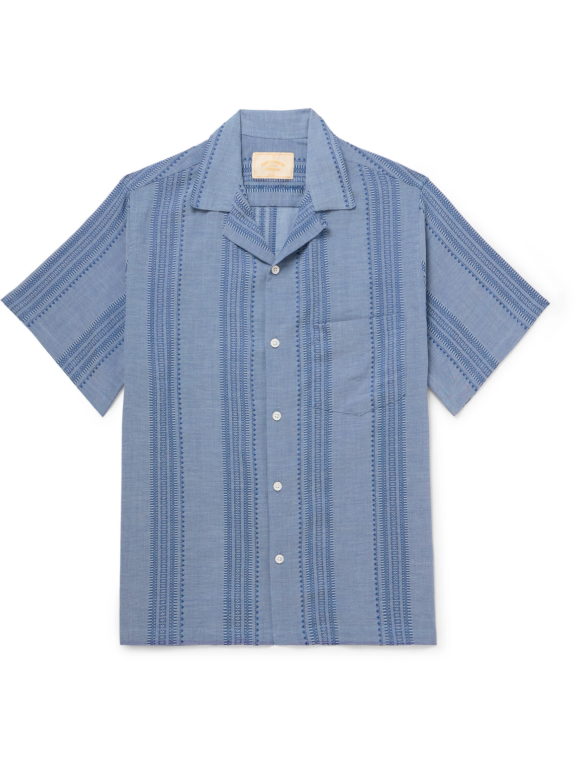 PORTUGUESE FLANNEL PACIFIC CONVERTIBLE-COLLAR STRIPED COTTON-JACQUARD SHIRT