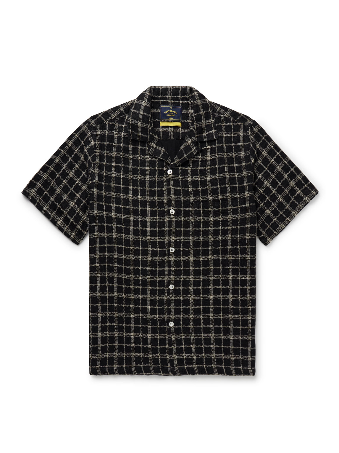Portuguese Flannel Dorne Convertible-collar Checked Cotton And Linen-blend Gauze Shirt In Black