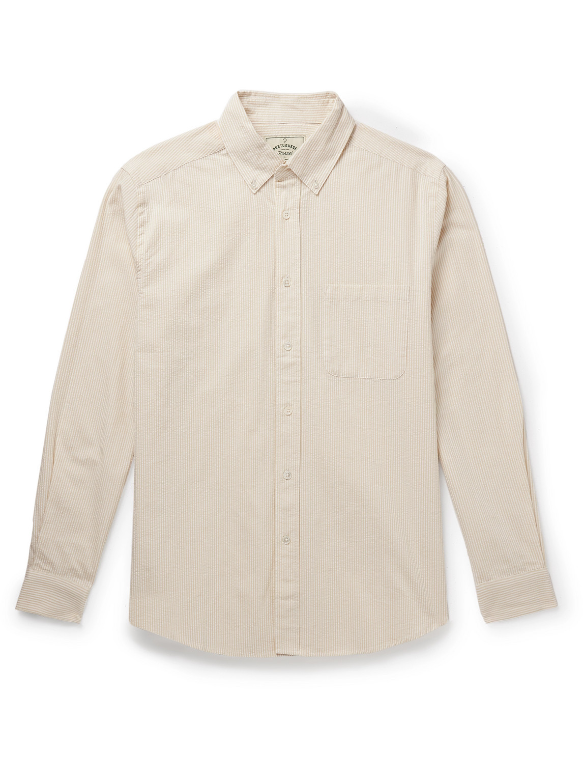 Portuguese Flannel Atlantico Slim-fit Button-down Collar Cotton-seersucker Shirt In Neutrals