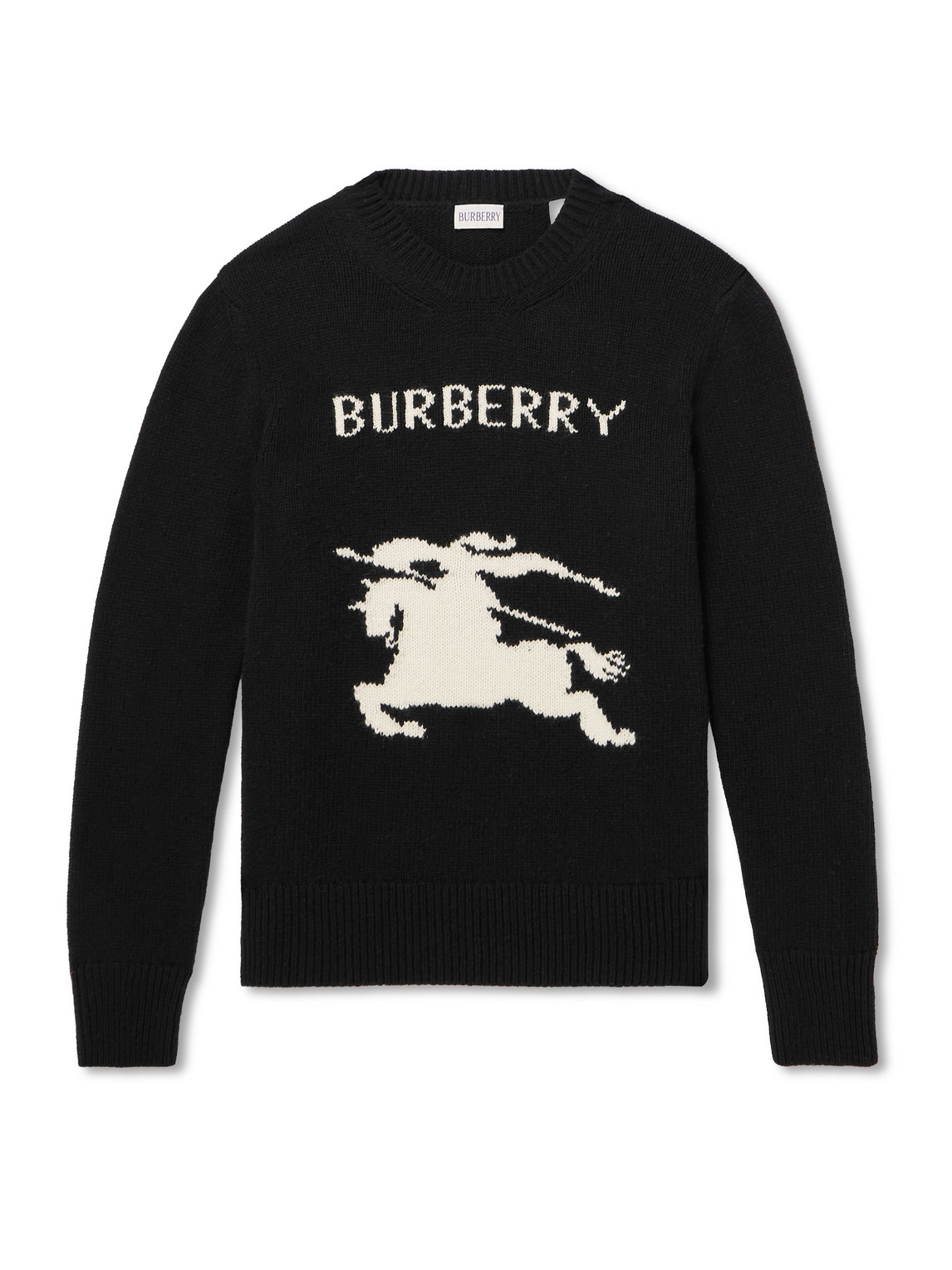 Shop Burberry Logo-jacquard Wool And Cashmere-blend Sweater In Black