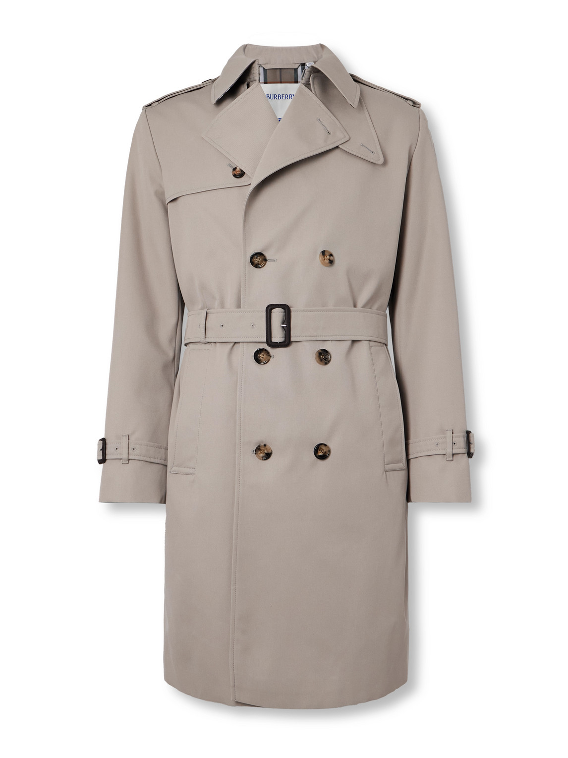 Burberry Double-breasted Belted Gabardine Trench Coat In Neutrals