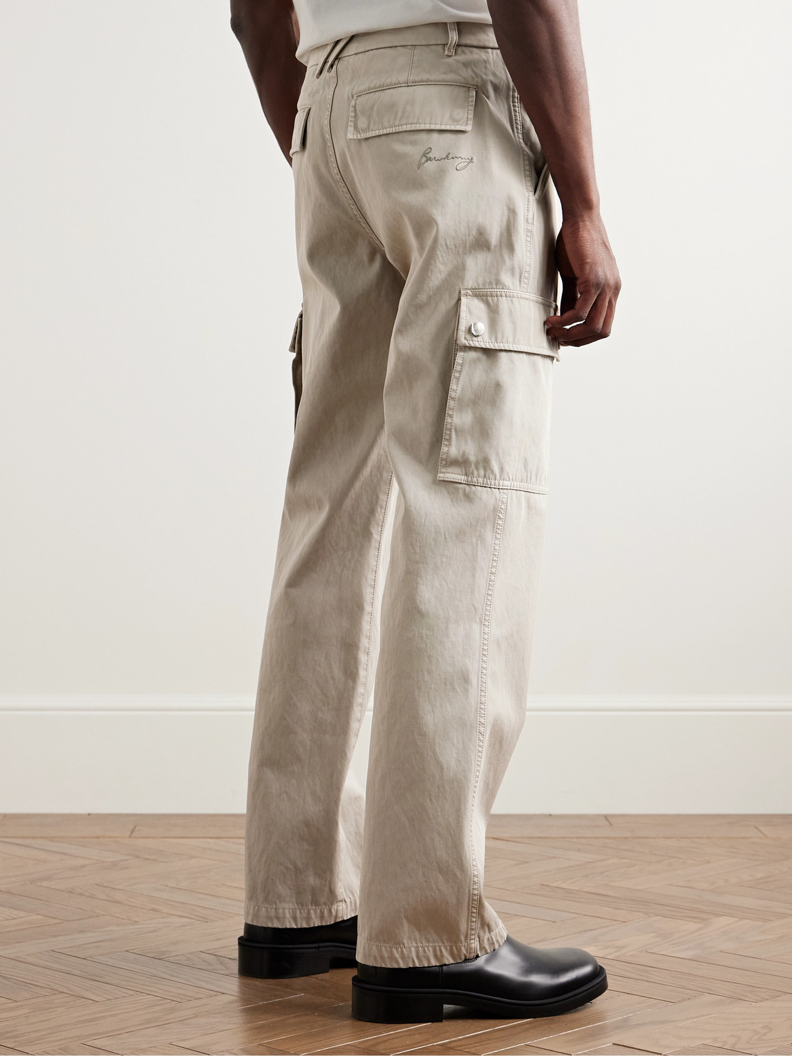 Burberry Straight-leg Garment-dyed Cotton-twill Cargo Trousers In Heron