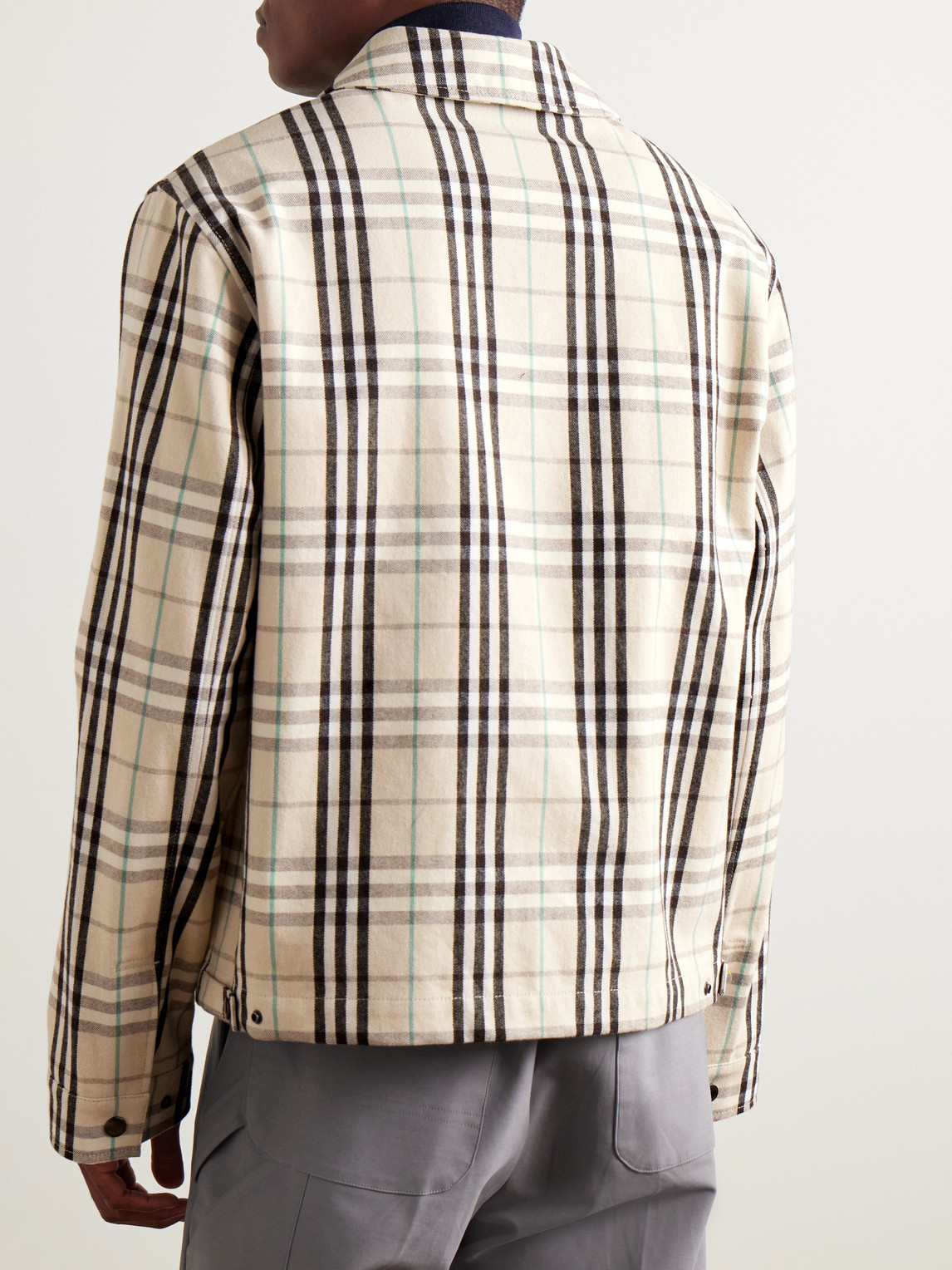Shop Burberry Checked Cotton-flannel Harrington Jacket In Neutrals