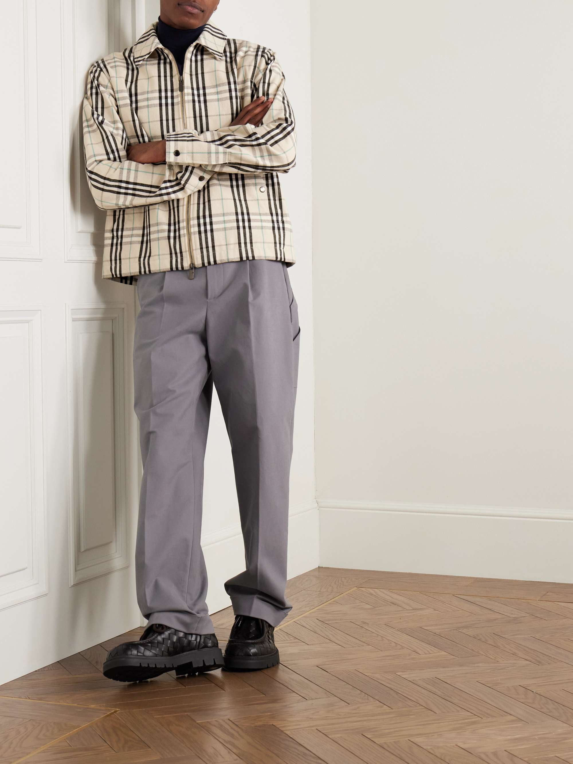 BURBERRY Checked Cotton-Flannel Harrington Jacket for Men