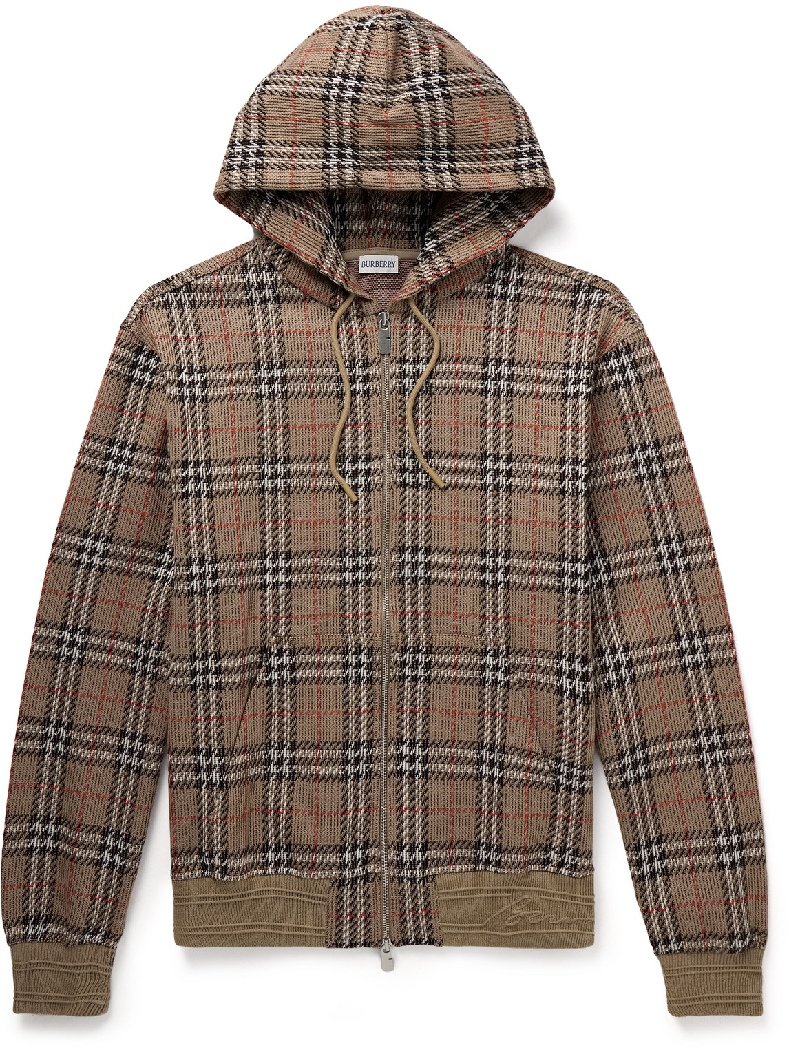Burberry Checked Cotton-blend Zip-up Hoodie In Neutrals