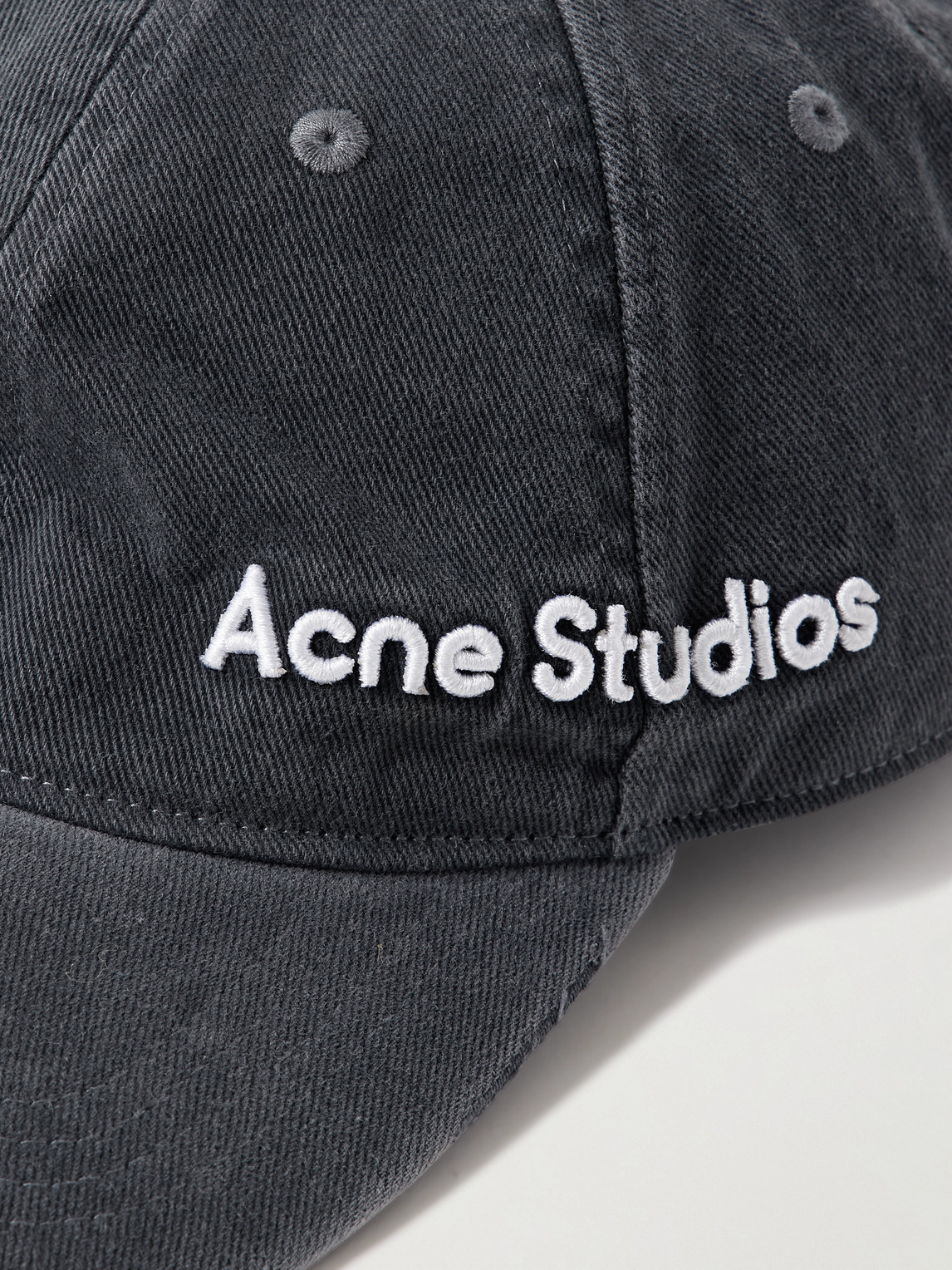 Acne Studios Kappa Logo-embroidered Distressed Cotton-twill Baseball Cap In Black