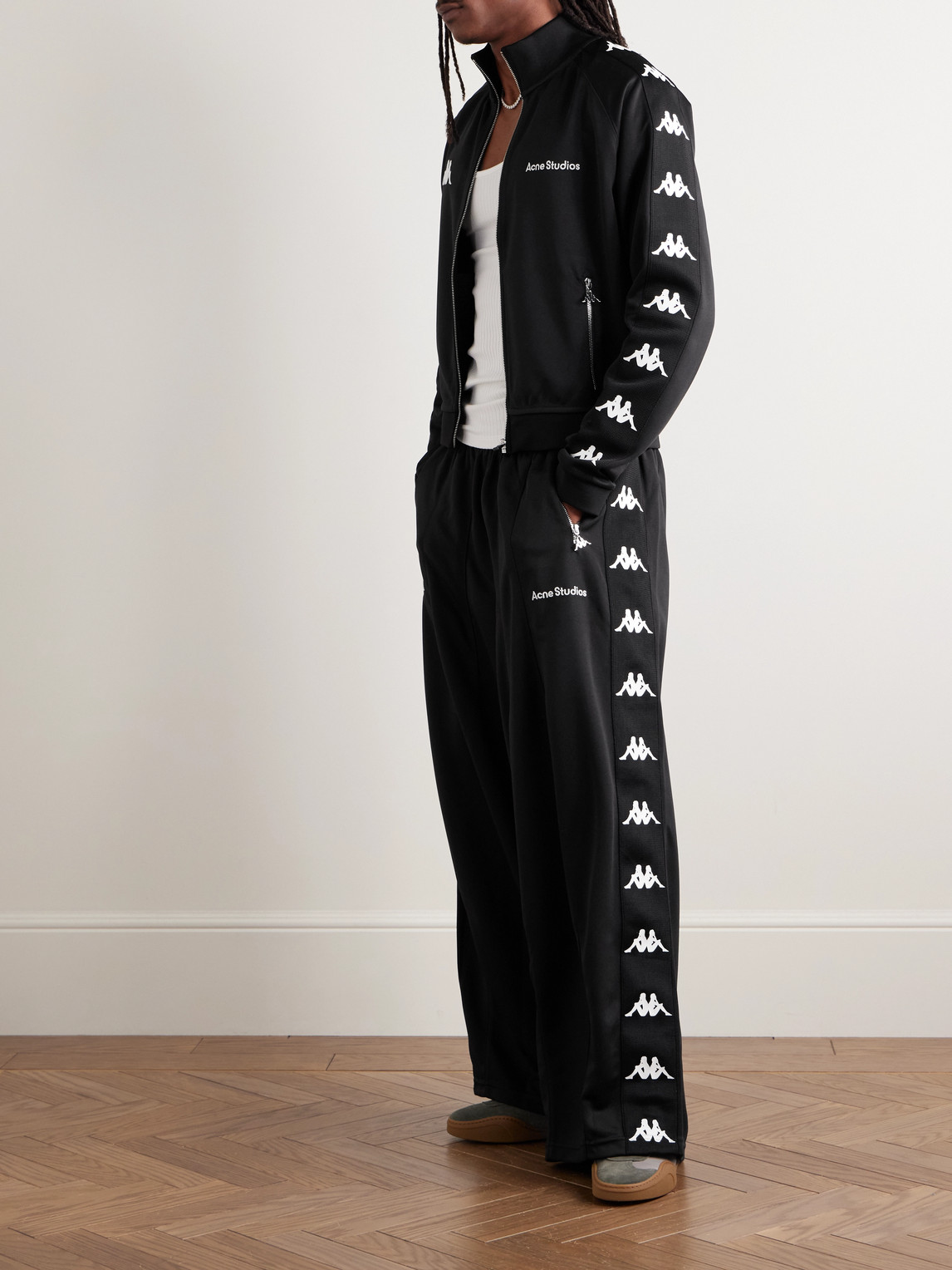 Shop Acne Studios Kappa Webbing-trimmed Logo-embroidered Tech-jersey Track Jacket In Black