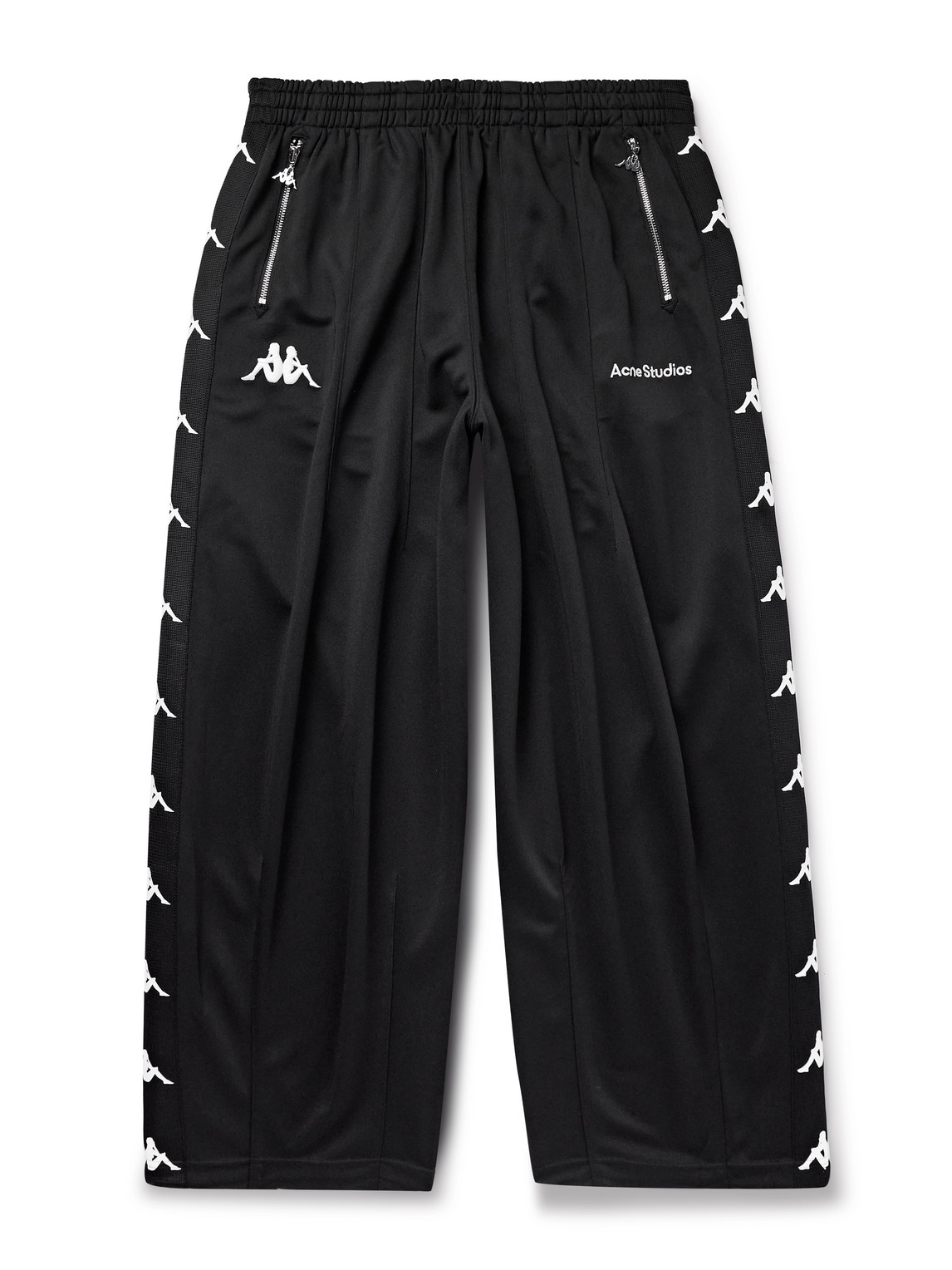 Kappa Wide-Leg Webbing-Trimmed Logo-Embroidered Tech-Jersey Track Pants