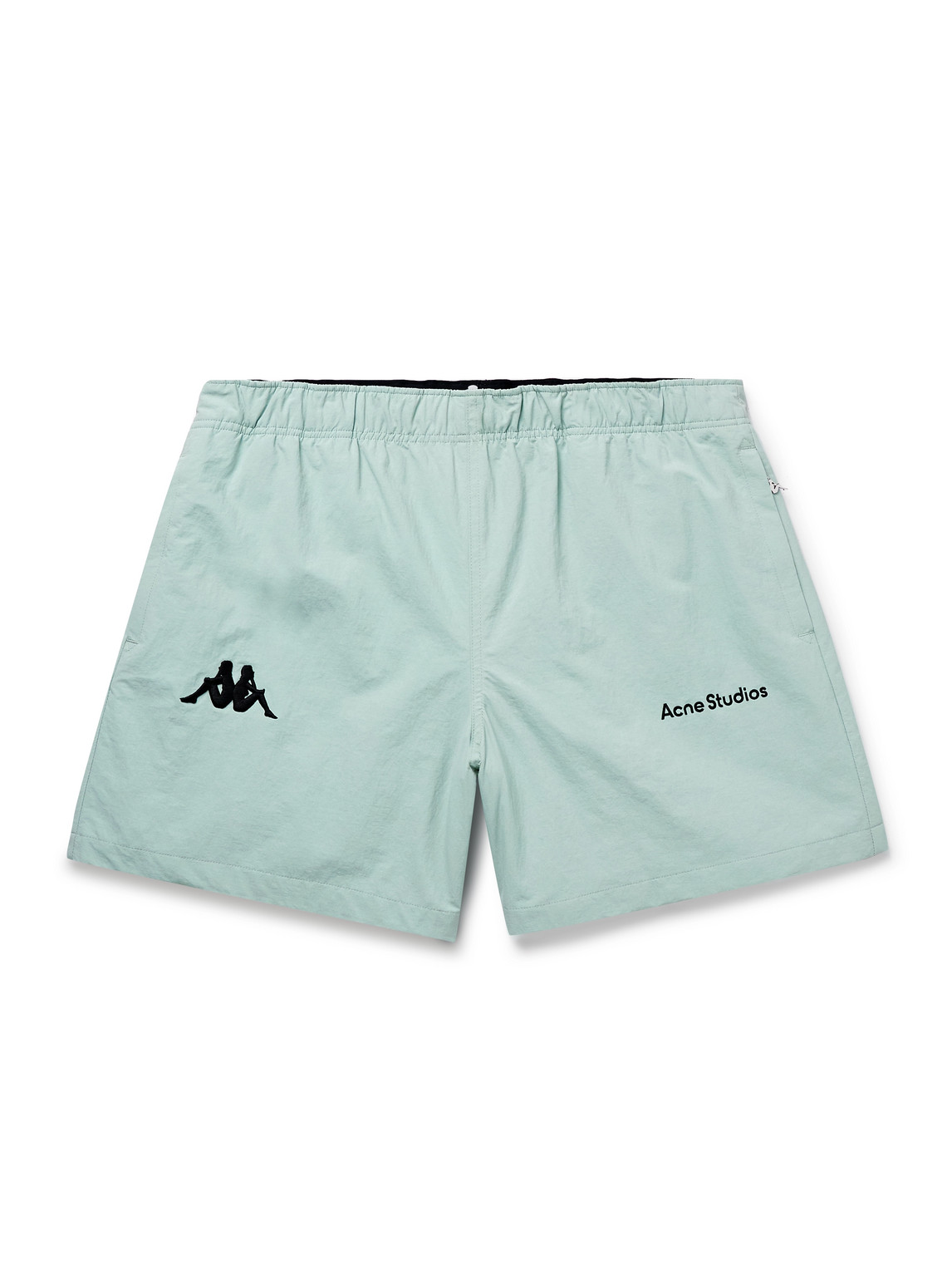 Acne Studios Kappa Straight-leg Logo-embroidered Nylon Shorts In Blue