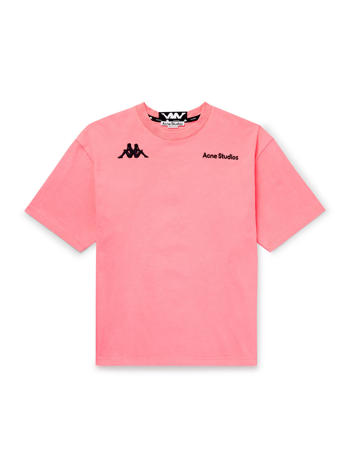 Acne Studios Kappa Webbing-trimmed Logo-embroidered Cotton-jersey T-shirt In Pink