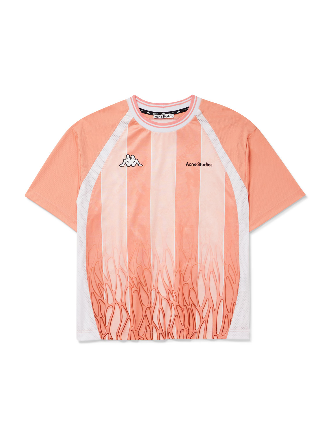 Acne Studios Kappa Logo-embroidered Mesh-panelled Striped Shell T-shirt In Pink