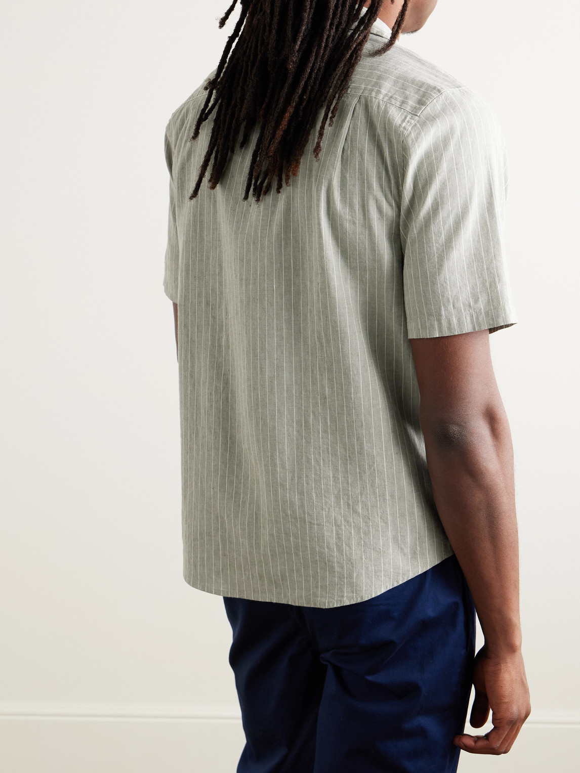 Onia Vacation Camp-collar Striped Linen-blend Shirt