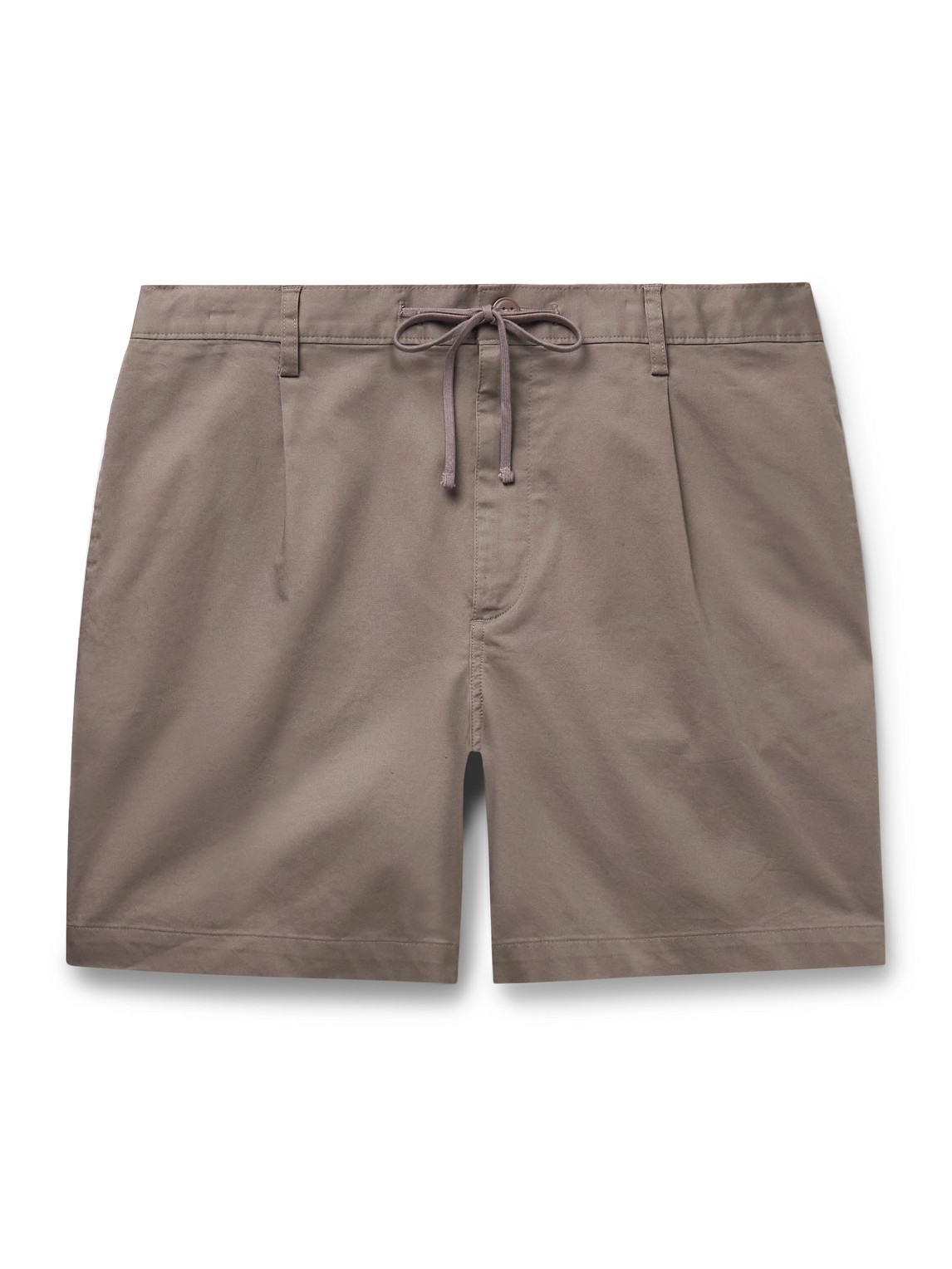 Slim-Fit Straight-Leg Pleated Garment-Dyed Stretch-Cotton Drawstring Shorts