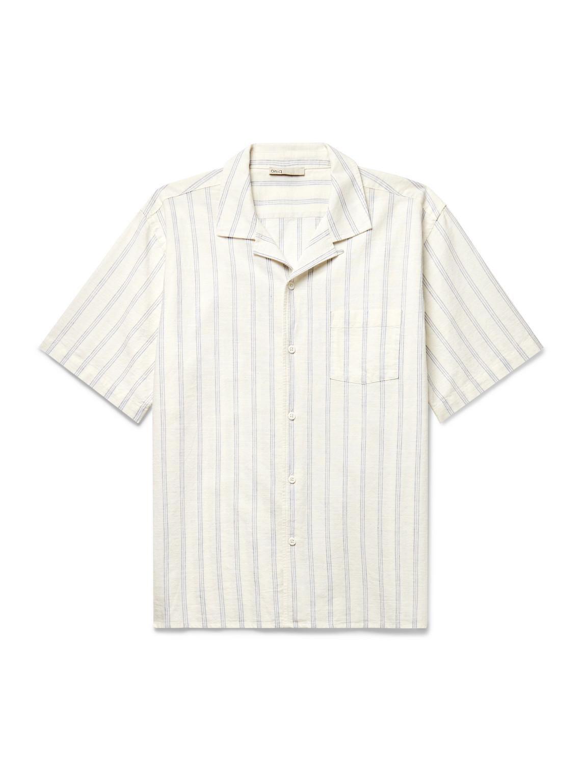 Vacation Convertible-Collar Striped Cotton and Linen-Blend Shirt