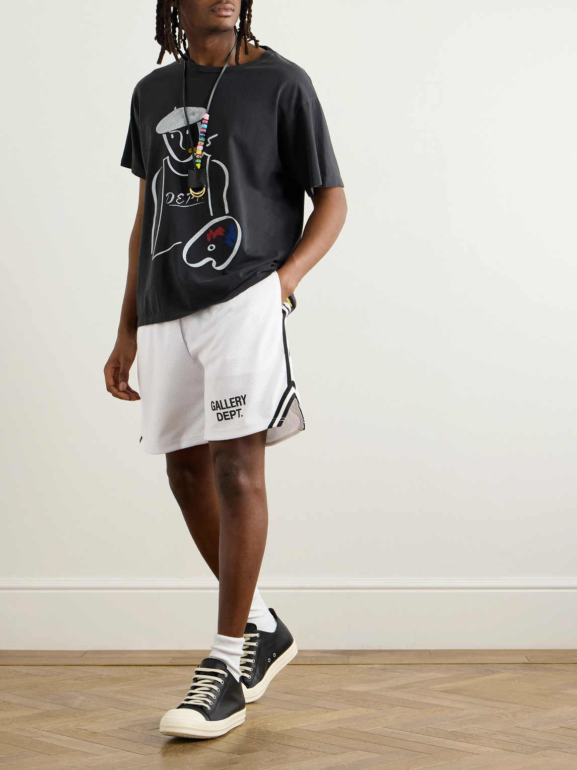 Shop Gallery Dept. Venice Court Wide-leg Logo-print Webbing-trimmed Mesh Shorts In White