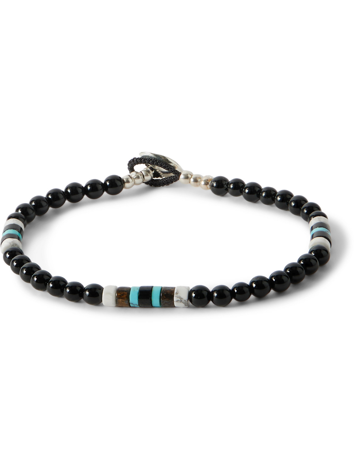 Mikia Sterling Silver Multi-stone Beaded Bracelet In Black