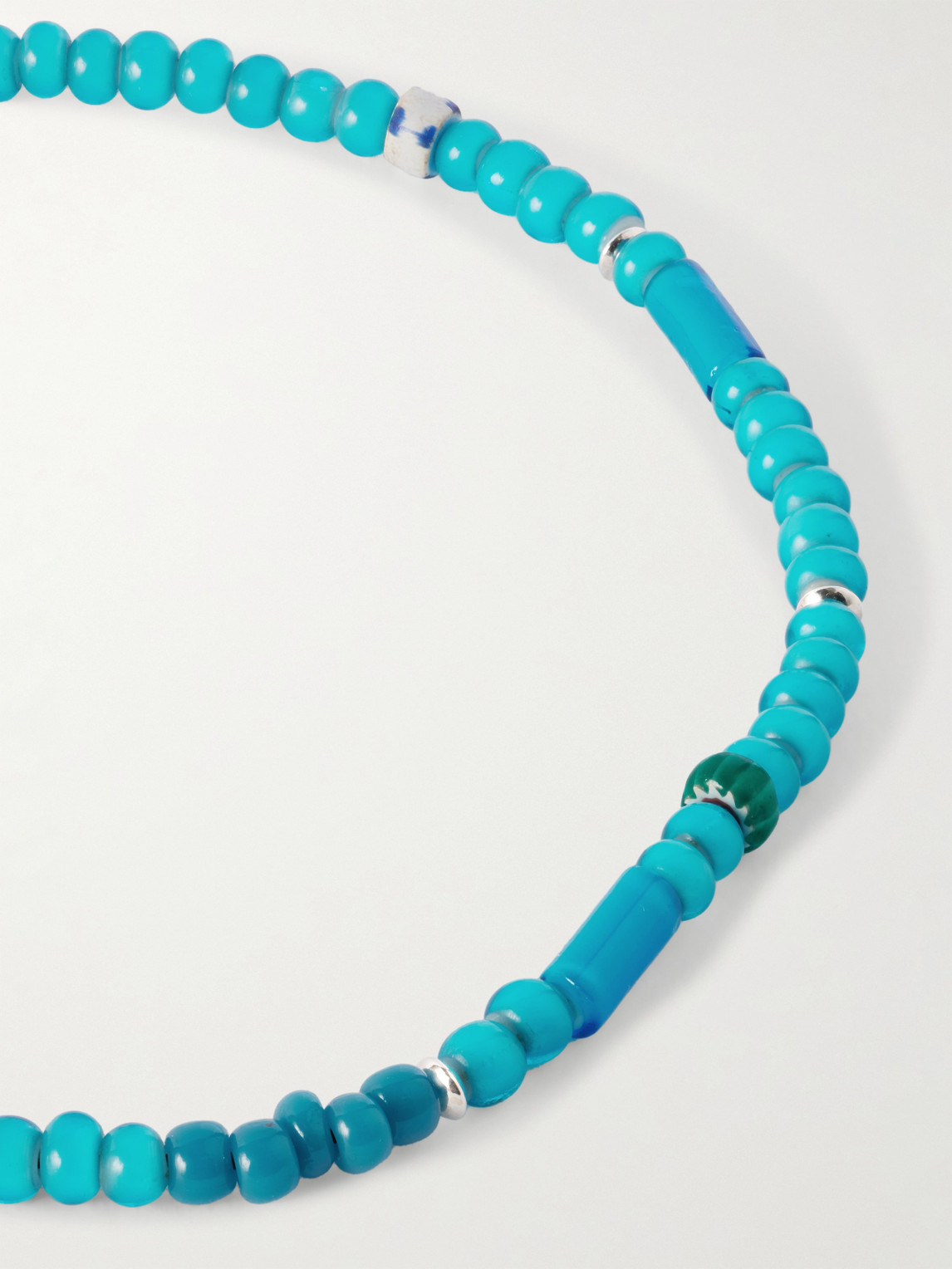  Mikia - Sterling Silver, Glass And Shell Beaded Bracelet - Men - Blue - M 