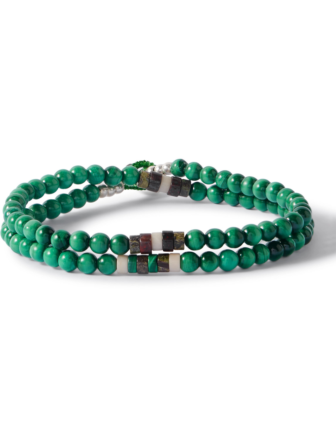 Mikia Sterling Silver Multi-stone Beaded Wrap Bracelet In Green