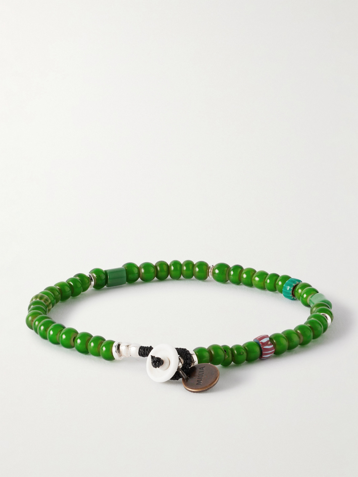  Mikia - Sterling Silver, Glass And Shell Beaded Bracelet - Men - Green - L 
