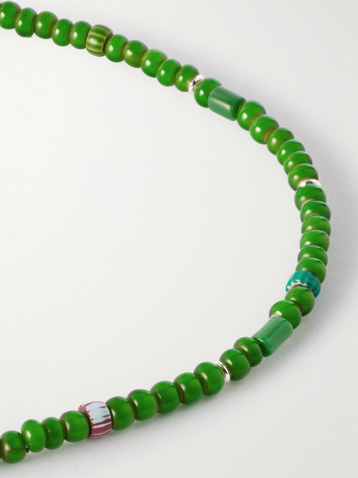  Mikia - Sterling Silver, Glass And Shell Beaded Bracelet - Men - Green - L 