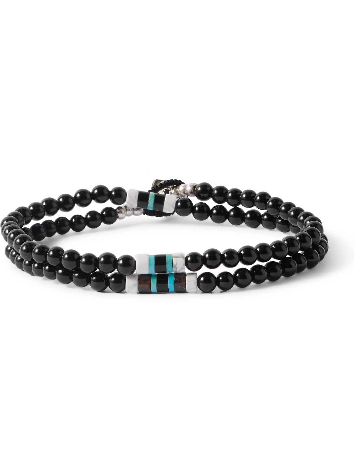 Mikia Sterling Silver Multi-stone Beaded Wrap Bracelet In Black