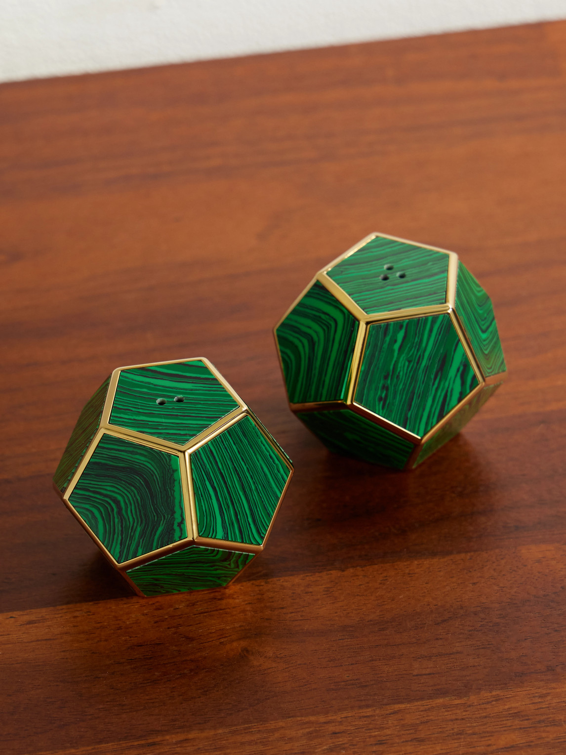 L'Objet Pentagon Spice Jewels Malachite and Gold-Plated Salt and Pepper Shakers - Men