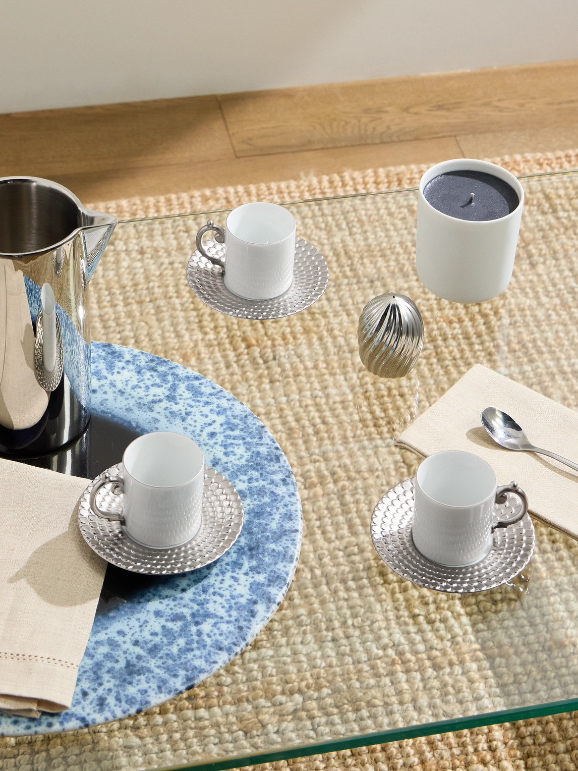 Corde Set of Six Platinum-Plated Porcelain Espresso Cups and Saucers — 2