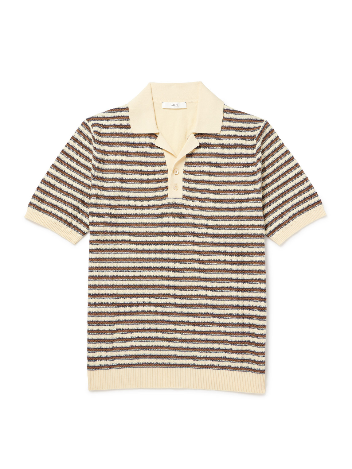 Striped Textured-Knit Organic Cotton Polo Shirt