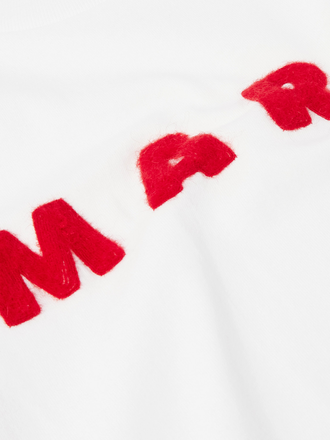 Shop Marni Logo-appliquéd Mohair-trimmed Cotton-jersey T-shirt In White