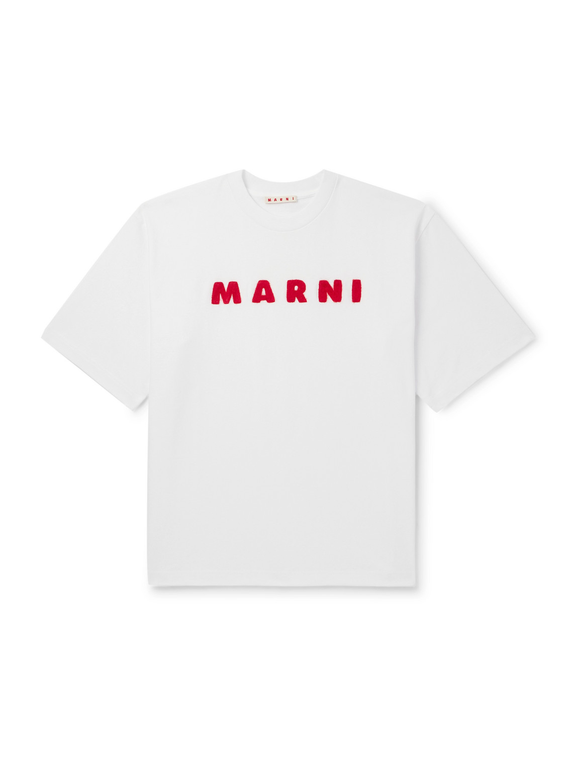 Marni Logo-appliquéd Mohair-trimmed Cotton-jersey T-shirt In White