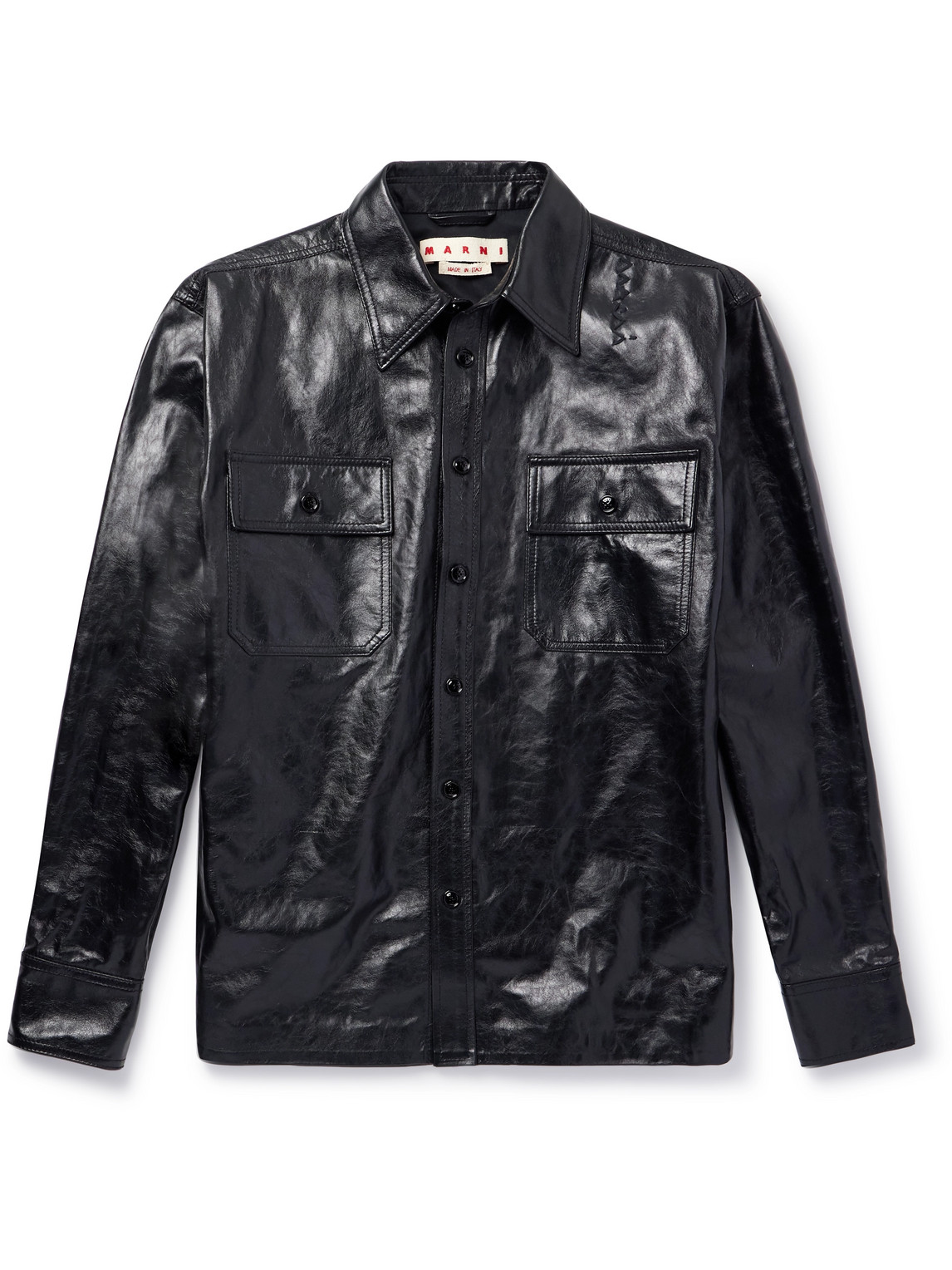 Marni – Logo-Embroidered Glossed-Leather Overshirt