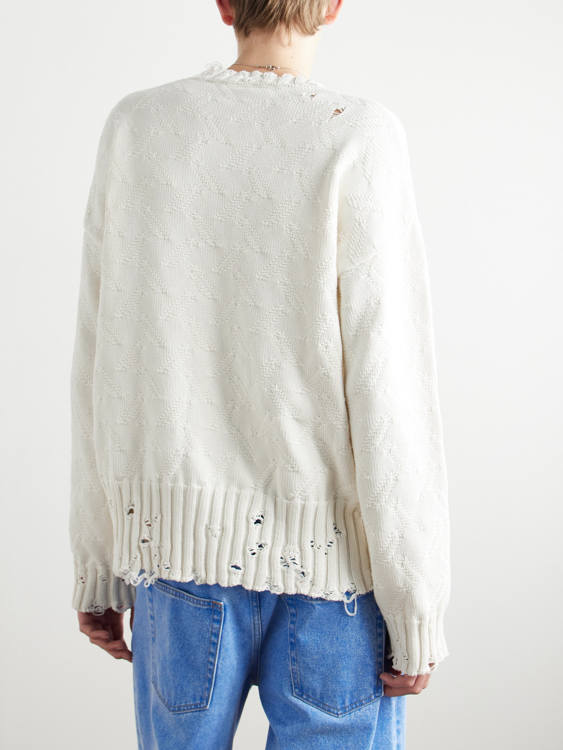 Shop Marni Confetti Distressed Jacquard-knit Cotton Sweater In Neutrals