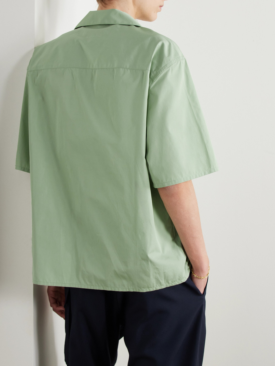 Shop Marni Confetti Convertible-collar Embroidered Cotton-poplin Shirt In Green