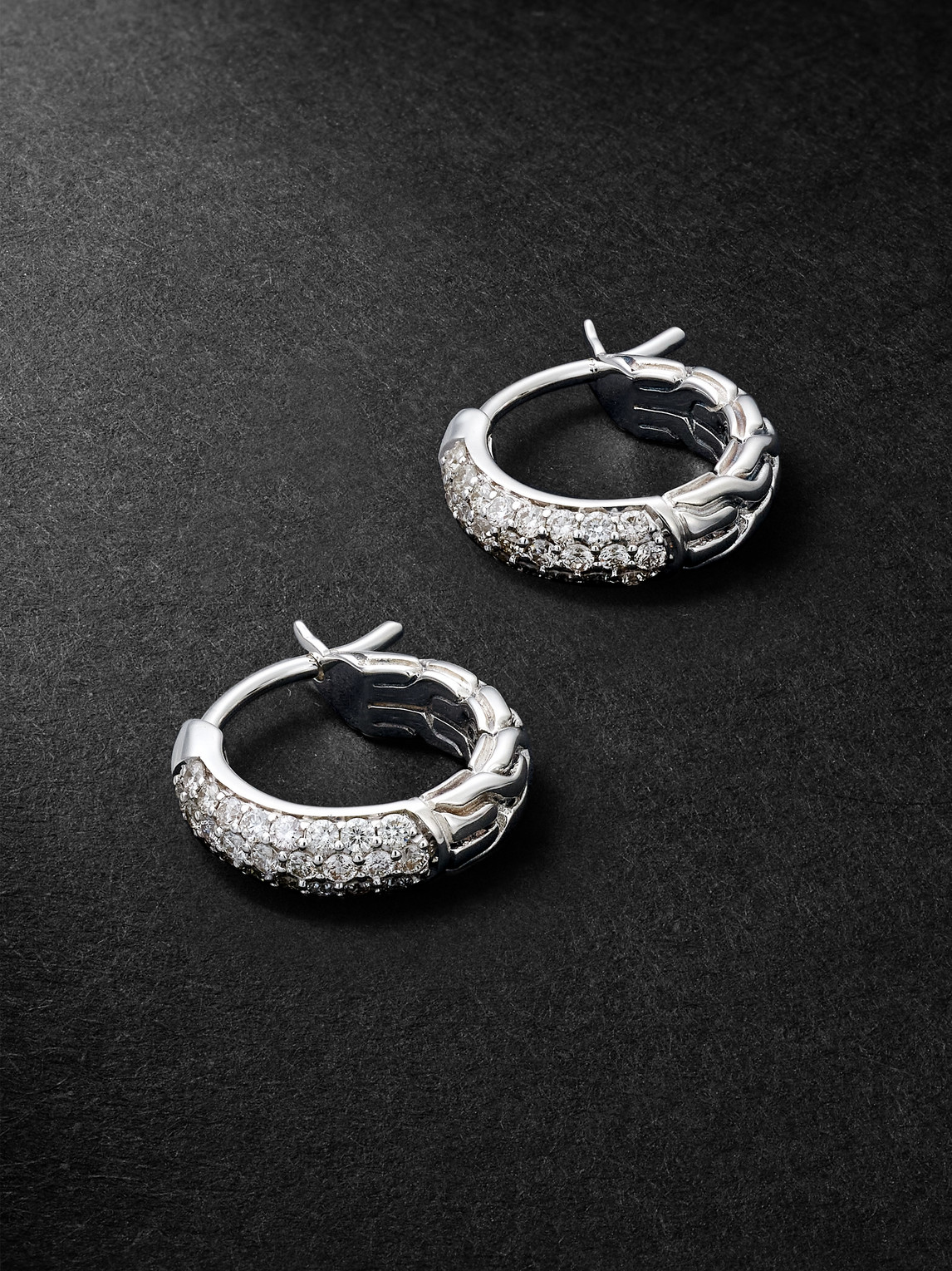 John Hardy JH Essentials Sterling Silver Diamond Hoop Earrings - Men
