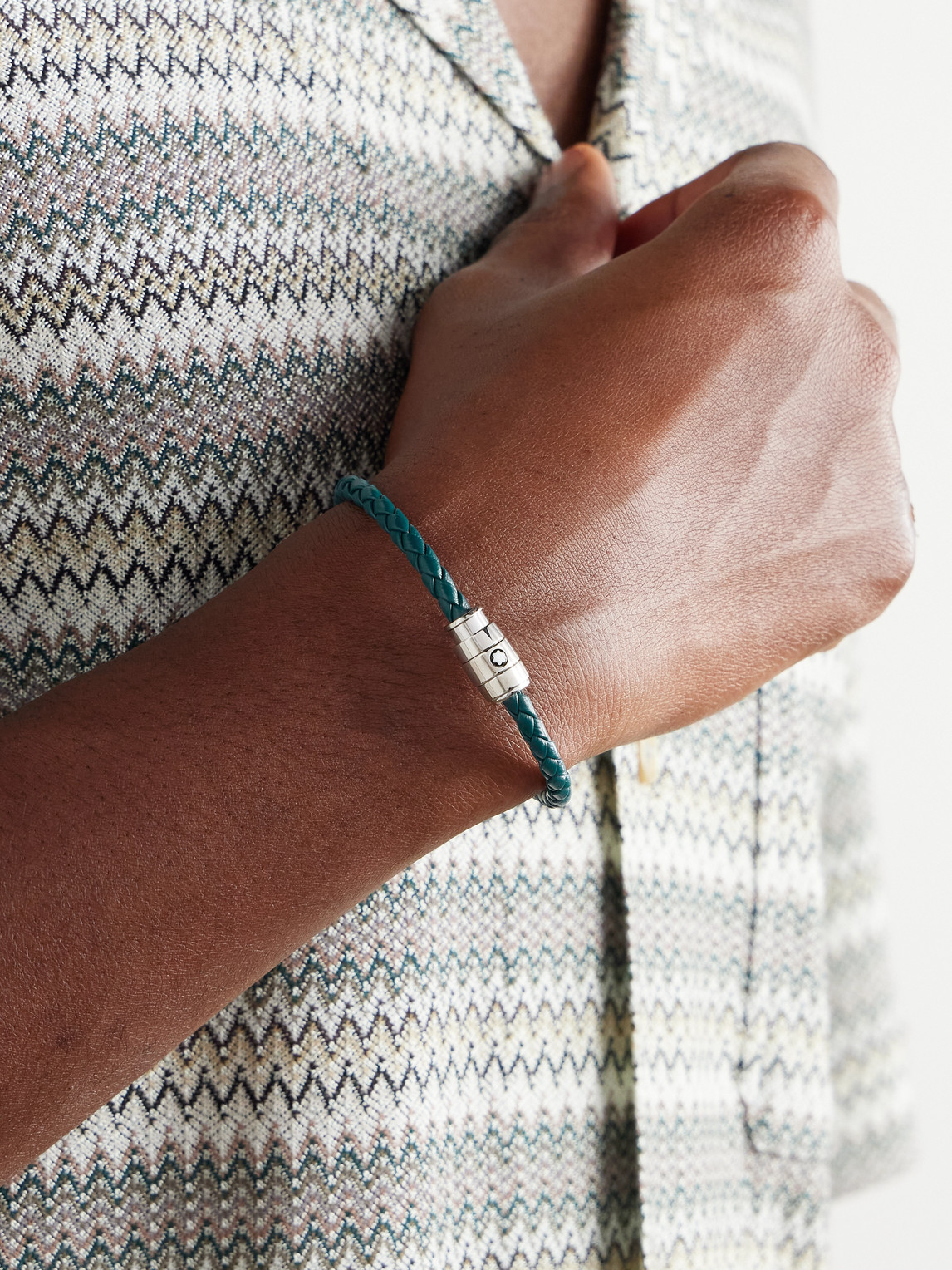 Montblanc Meisterstück 3-ring Stainless Steel And Woven Leather Bracelet In Blue