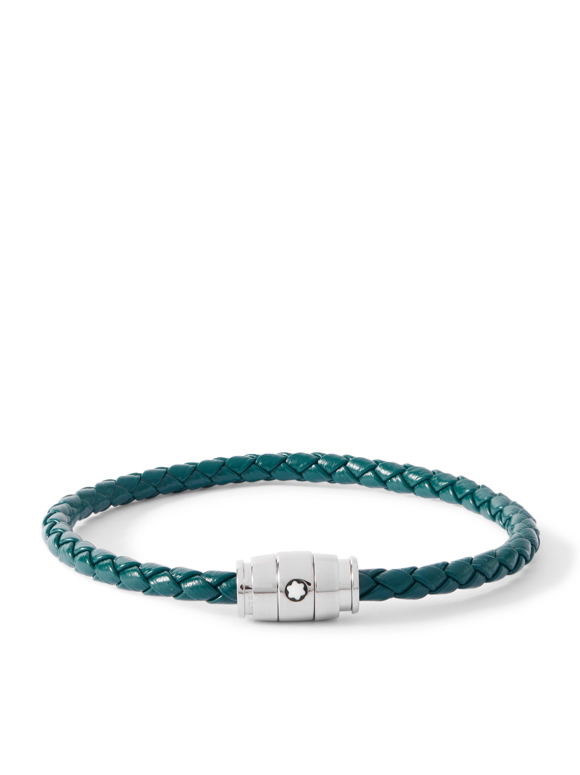 Montblanc Meisterstück 3-ring Stainless Steel And Woven Leather Bracelet In Blue