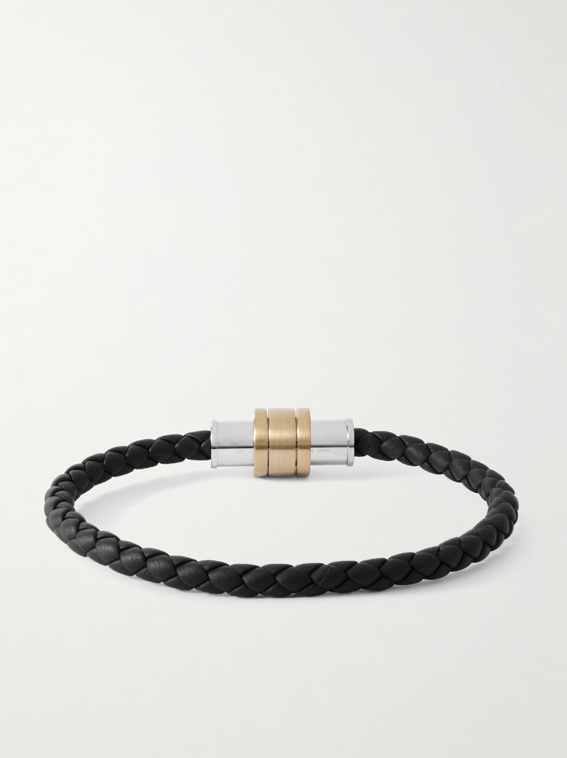 Montblanc Silver And Gold-tone Woven Leather Bracelet In Gray
