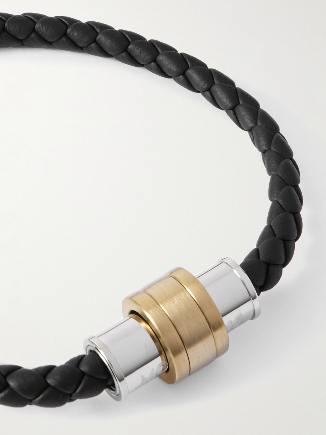 Montblanc Silver And Gold-tone Woven Leather Bracelet In Gray