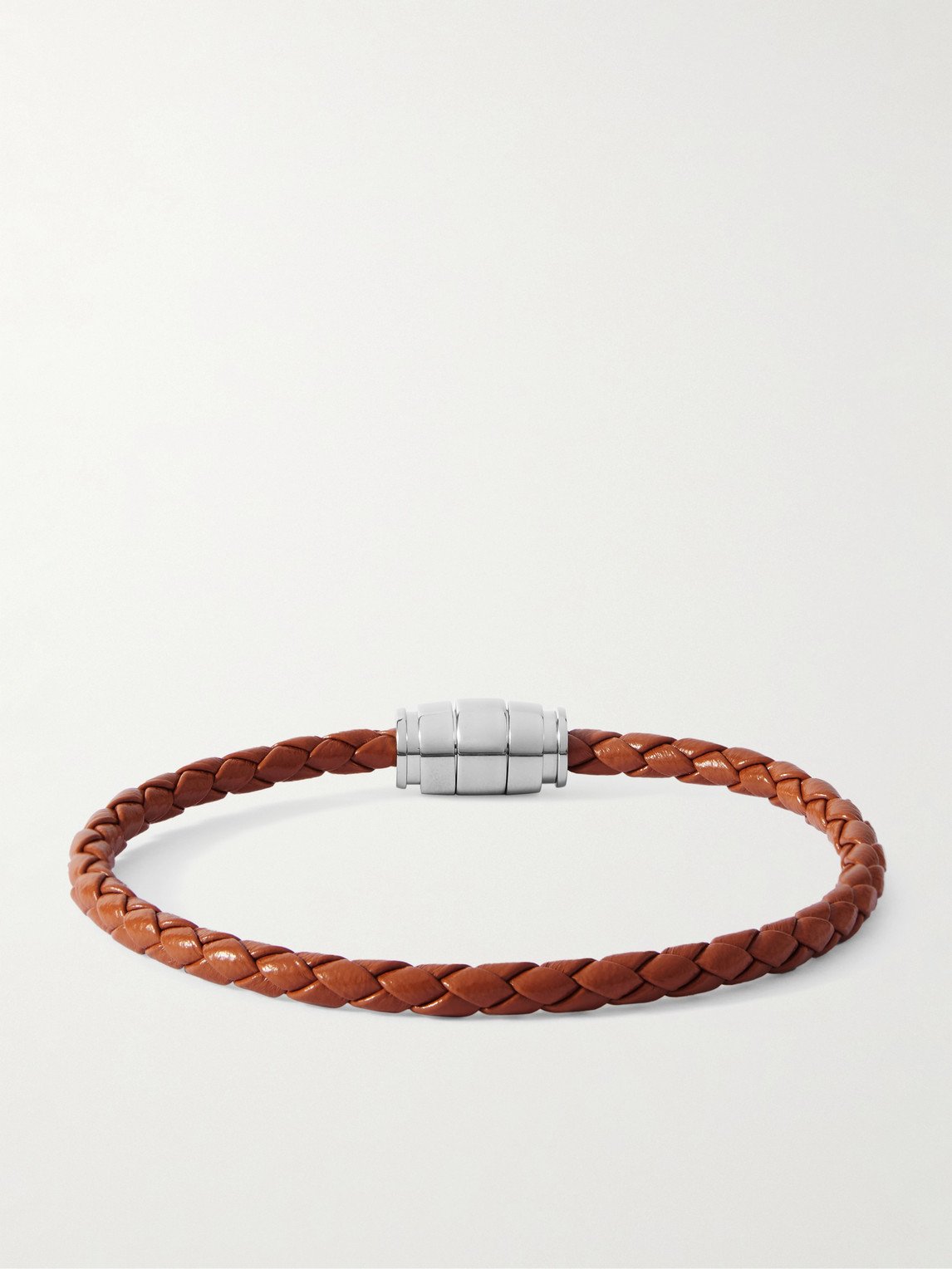 Montblanc Meisterstück 3-ring Stainless Steel And Woven Leather Bracelet In Brown