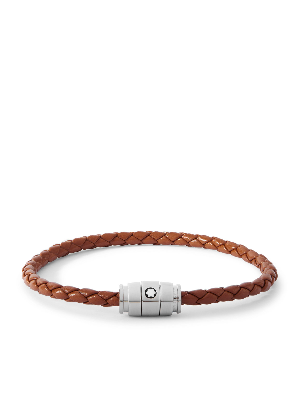 Montblanc Meisterstück 3-ring Stainless Steel And Woven Leather Bracelet In Brown